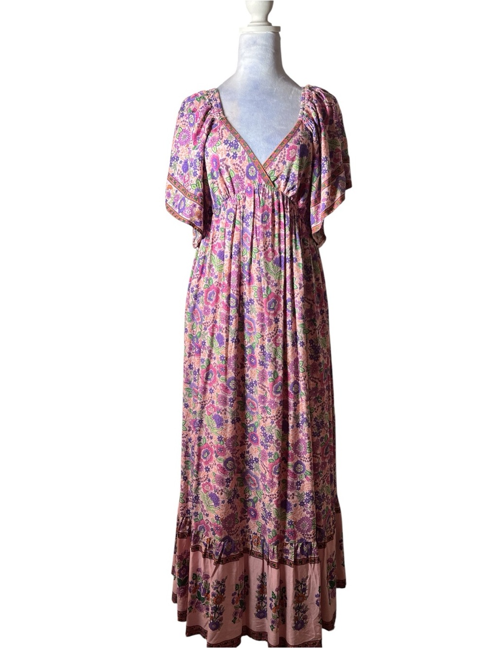 In Bloom Lavender & Purple Floral Empire-Waist Maxi Dress Sz L